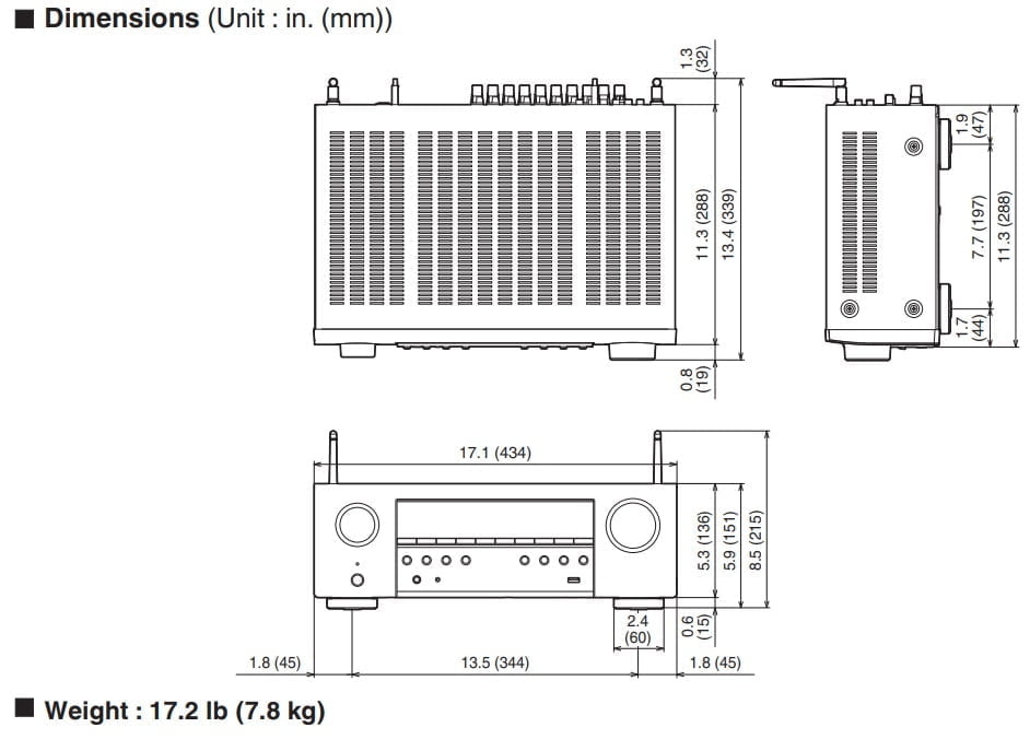 Denon AVR-S660H Dimensions